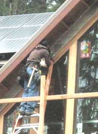 Eddie Moran installing angle-cut Hardie-shingles